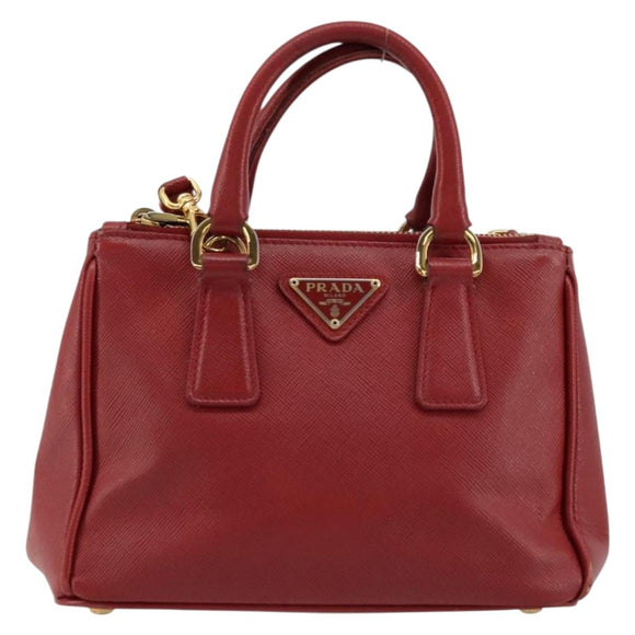 PRADA Handtas Safiano leer 2-weg Rood Goud Authenticatie 179933