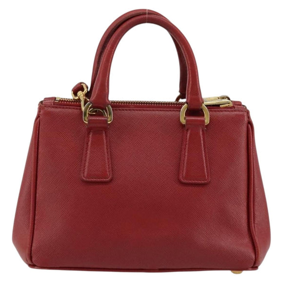 PRADA Handtas Safiano leer 2-weg Rood Goud Authenticatie 179933