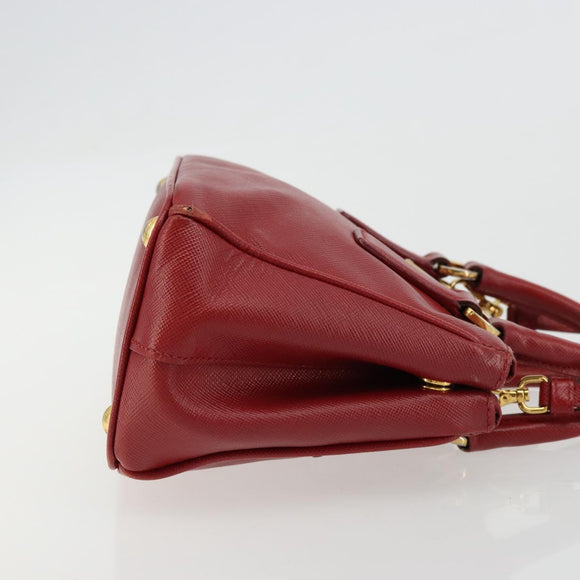 PRADA Handtas Safiano leer 2-weg Rood Goud Authenticatie 179933