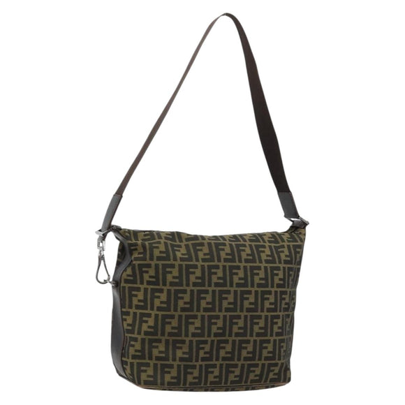 FENDI Zucca Canvas Shoulder Bag Black Brown Auth 179934A