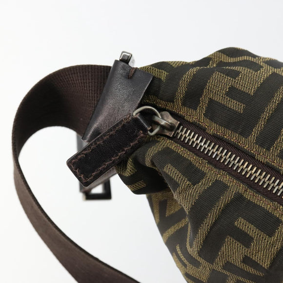 FENDI Zucca Canvas Shoulder Bag Black Brown Auth 179934A