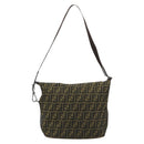 FENDI Zucca Canvas Shoulder Bag Black Brown Auth 179934A-13