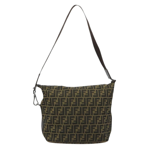 FENDI Zucca Canvas Shoulder Bag Black Brown Auth 179934A