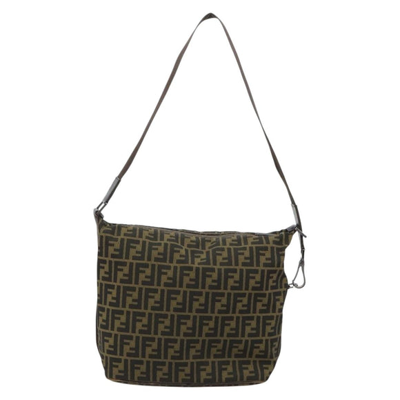 FENDI Zucca Canvas Shoulder Bag Black Brown Auth 179934A
