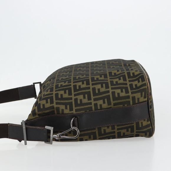 FENDI Zucca Canvas Shoulder Bag Black Brown Auth 179934A