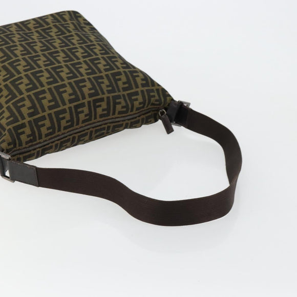 FENDI Zucca Canvas Shoulder Bag Black Brown Auth 179934A