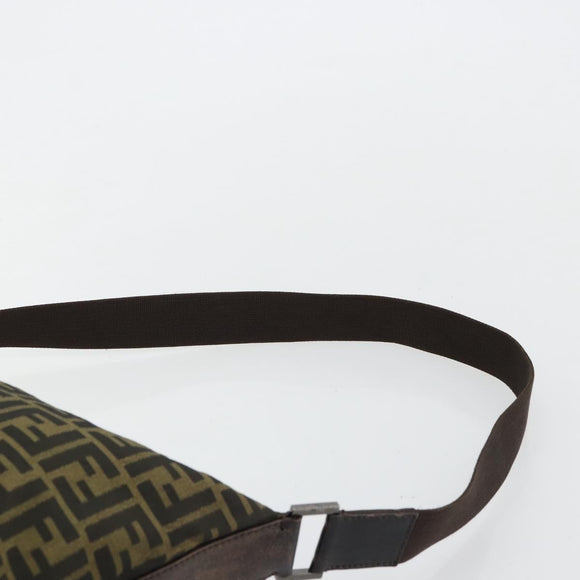 FENDI Zucca Canvas Shoulder Bag Black Brown Auth 179934A