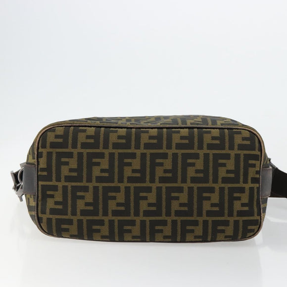 FENDI Zucca Canvas Shoulder Bag Black Brown Auth 179934A
