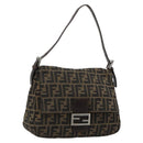 FENDI Zucca Canvas Mamma Baguette Shoulder Bag Black Brown Auth 179939A-1