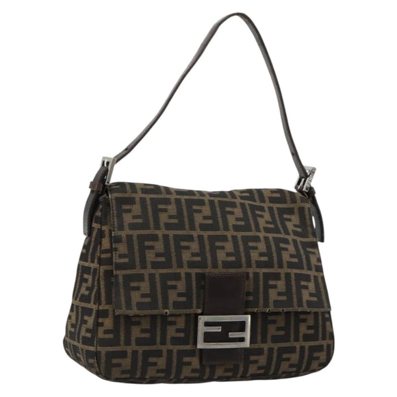 FENDI Zucca Canvas Mamma Baguette Shoulder Bag Black Brown Auth 179939A