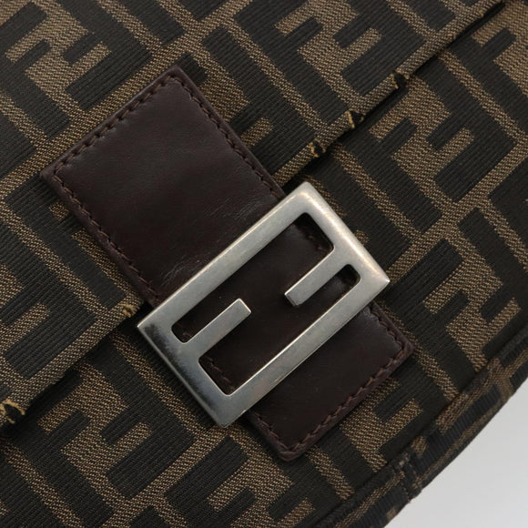 FENDI Zucca Canvas Mamma Baguette Shoulder Bag Black Brown Auth 179939A
