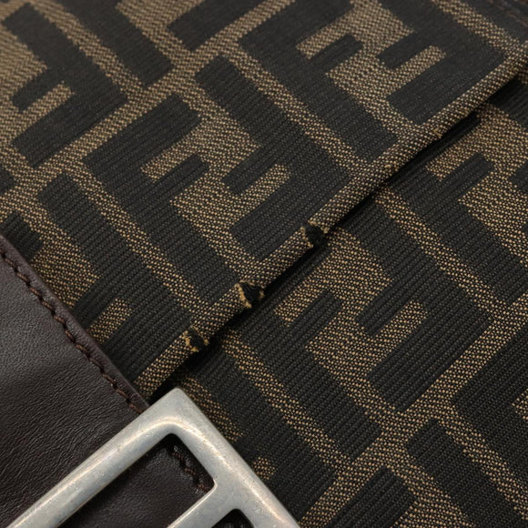 FENDI Zucca Canvas Mamma Baguette Shoulder Bag Black Brown Auth 179939A