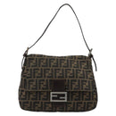 FENDI Zucca Canvas Mamma Baguette Shoulder Bag Black Brown Auth 179939A-13