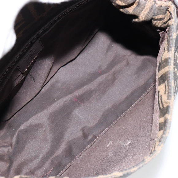 FENDI Zucca Canvas Mamma Baguette Shoulder Bag Black Brown Auth 179939A