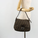 FENDI Zucca Canvas Mamma Baguette Shoulder Bag Black Brown Auth 179939A-26