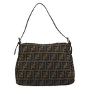 FENDI Zucca Canvas Mamma Baguette Shoulder Bag Black Brown Auth 179939A-2