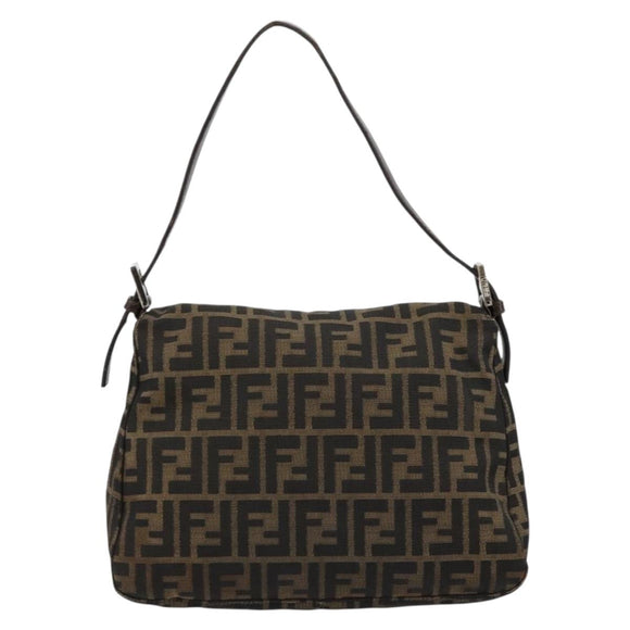 FENDI Zucca Canvas Mamma Baguette Shoulder Bag Black Brown Auth 179939A