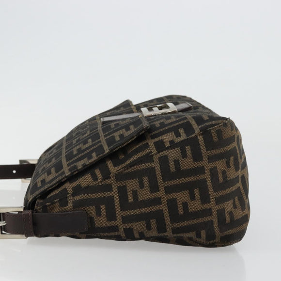 FENDI Zucca Canvas Mamma Baguette Shoulder Bag Black Brown Auth 179939A