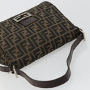 FENDI Zucca Canvas Mamma Baguette Shoulder Bag Black Brown Auth 179939A-6