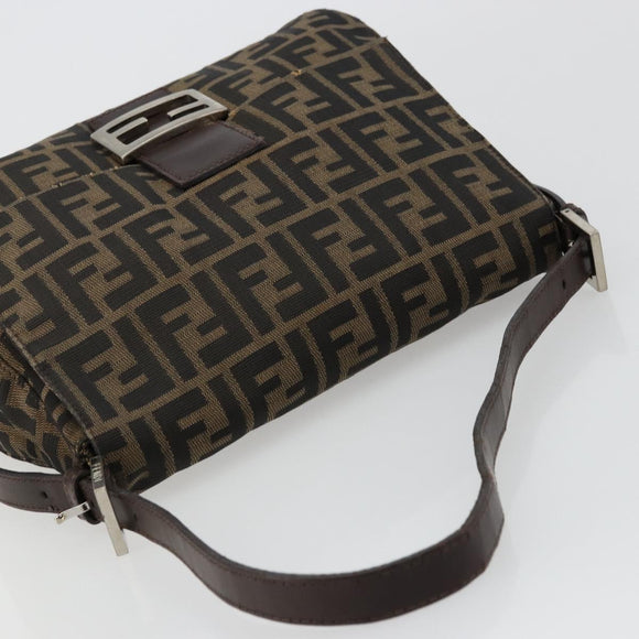 FENDI Zucca Canvas Mamma Baguette Shoulder Bag Black Brown Auth 179939A
