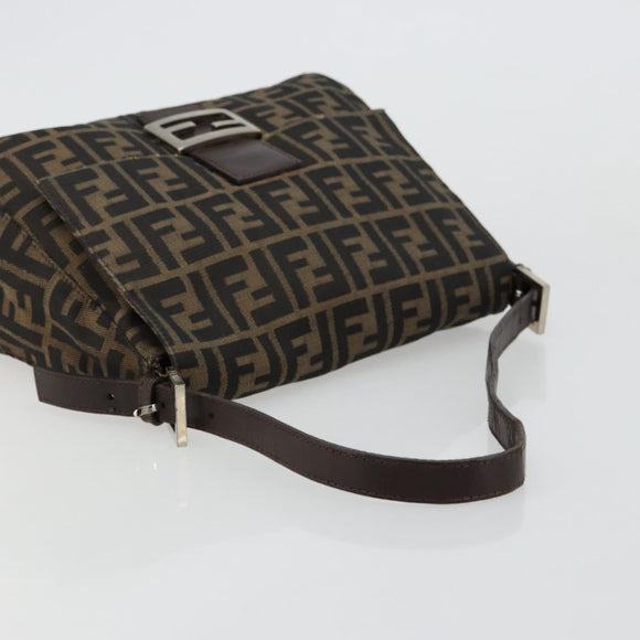 FENDI Zucca Canvas Mamma Baguette Shoulder Bag Black Brown Auth 179939A