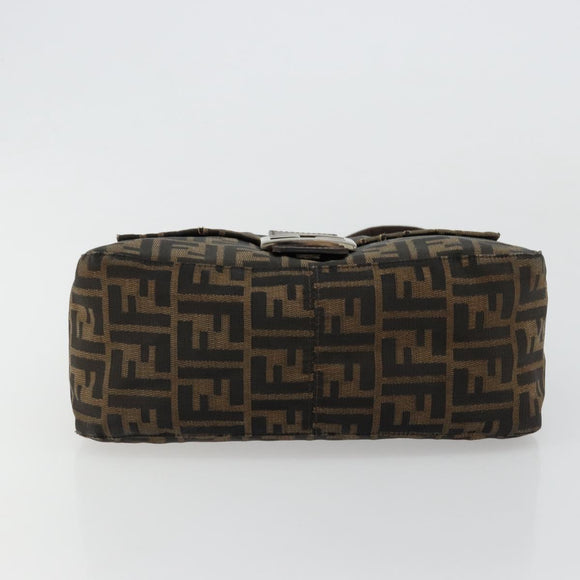FENDI Zucca Canvas Mamma Baguette Shoulder Bag Black Brown Auth 179939A