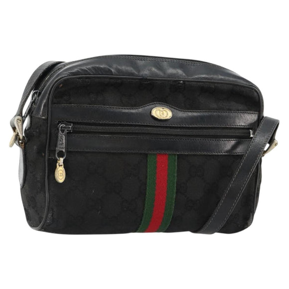 GUCCI GG Canvas Web Sherry Line Bag Black Gold Red 67 01 5654 Auth 179945