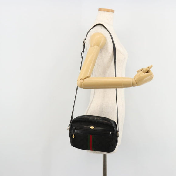 GUCCI GG Canvas Web Sherry Line Bag Black Gold Red 67 01 5654 Auth 179945