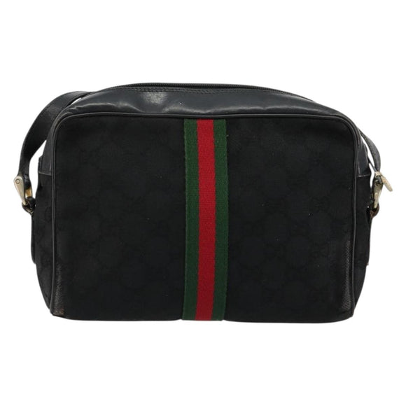GUCCI GG Canvas Web Sherry Line Bag Black Gold Red 67 01 5654 Auth 179945