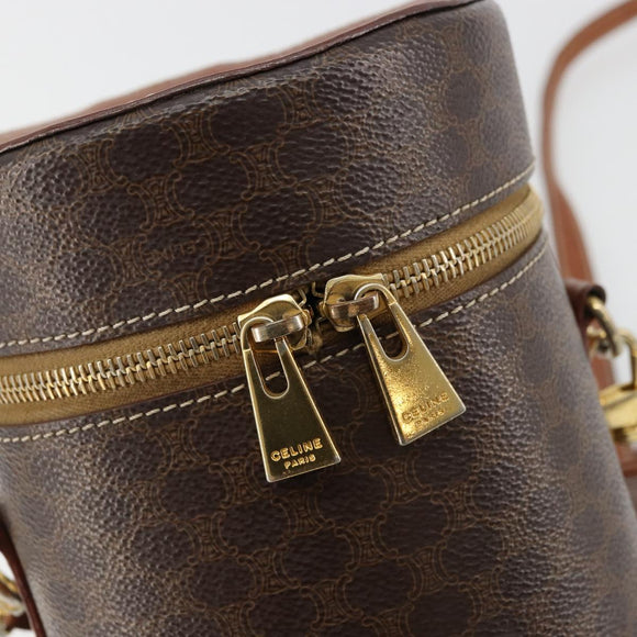 CELINE Macadam Canvas Shoulder Bag PVC Leather Brown Gold Auth 179946