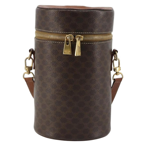 CELINE Macadam Canvas Shoulder Bag PVC Leather Brown Gold Auth 179946