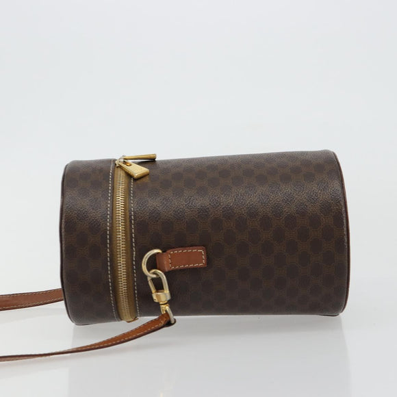 CELINE Macadam Canvas Shoulder Bag PVC Leather Brown Gold Auth 179946