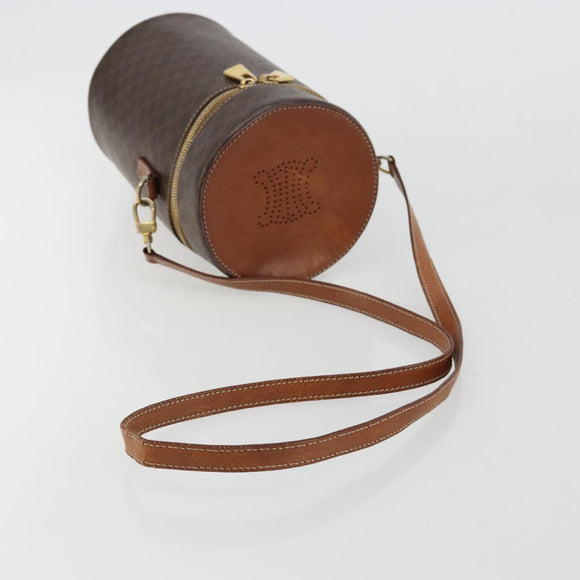 CELINE Macadam Canvas Shoulder Bag PVC Leather Brown Gold Auth 179946