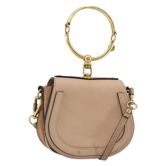 Chloe Nile Hand Bag Leather 2way Beige Gold Auth 179953A