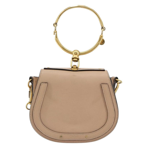 Chloe Nile Hand Bag Leather 2way Beige Gold Auth 179953A