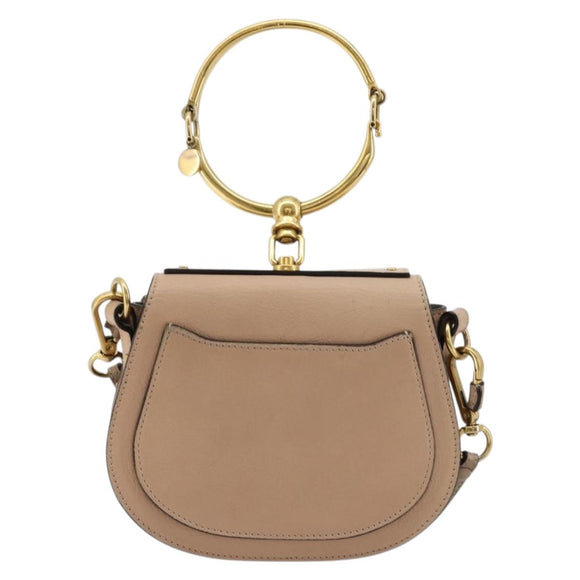 Chloe Nile Hand Bag Leather 2way Beige Gold Auth 179953A