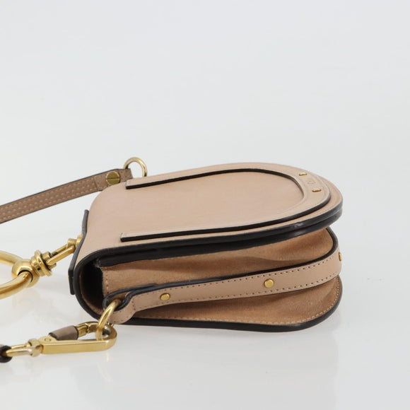 Chloe Nile Hand Bag Leather 2way Beige Gold Auth 179953A
