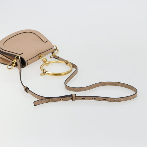 Chloe Nile Hand Bag Leather 2way Beige Gold Auth 179953A
