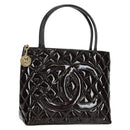 CHANEL Matelasse Reprint Tote Bag Patent leather Dark Brown Gold CC Auth 179958V-1