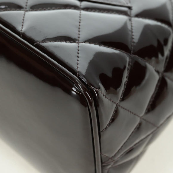 CHANEL Matelasse Reprint Tote Bag Patent leather Dark Brown Gold CC Auth 179958V