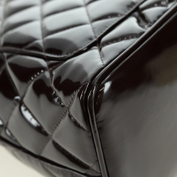 CHANEL Matelasse Reprint Tote Bag Patent leather Dark Brown Gold CC Auth 179958V