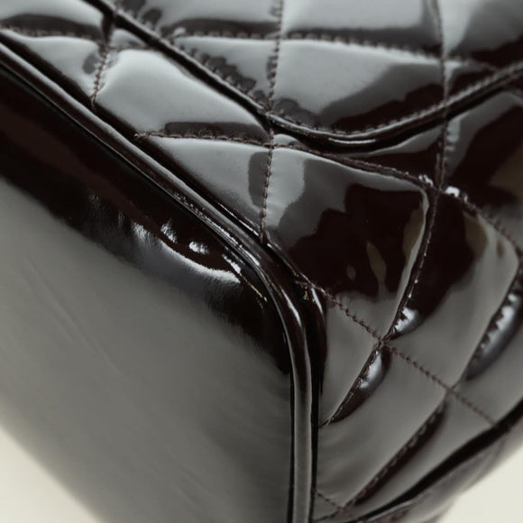 CHANEL Matelasse Reprint Tote Bag Patent leather Dark Brown Gold CC Auth 179958V