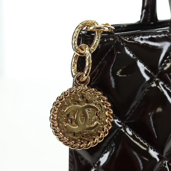 CHANEL Matelasse Reprint Tote Bag Patent leather Dark Brown Gold CC Auth 179958V