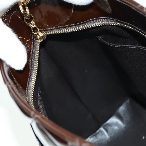 CHANEL Matelasse Reprint Tote Bag Patent leather Dark Brown Gold CC Auth 179958V