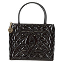 CHANEL Matelasse Reprint Tote Bag Patent leather Dark Brown Gold CC Auth 179958V-13