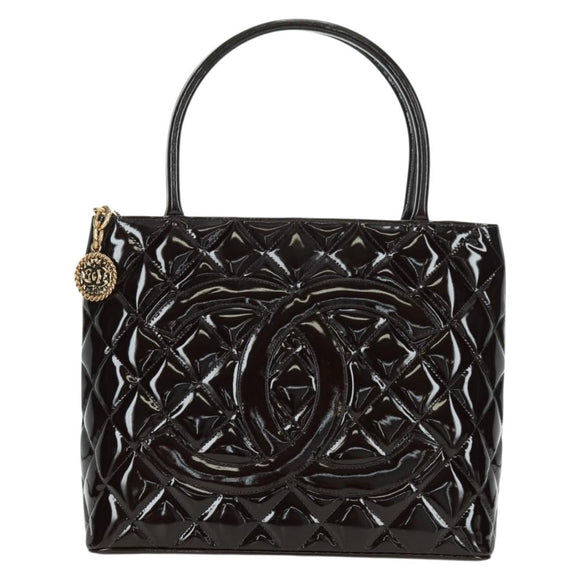CHANEL Matelasse Reprint Tote Bag Patent leather Dark Brown Gold CC Auth 179958V
