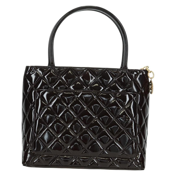 CHANEL Matelasse Reprint Tote Bag Patent leather Dark Brown Gold CC Auth 179958V