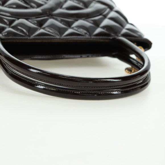 CHANEL Matelasse Reprint Tote Bag Patent leather Dark Brown Gold CC Auth 179958V