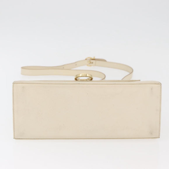Salvatore Ferragamo Gancini Handtas Leer 2way Wit Goud Auth 179959