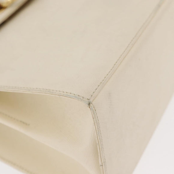 Salvatore Ferragamo Gancini Handtas Leer 2way Wit Goud Auth 179959